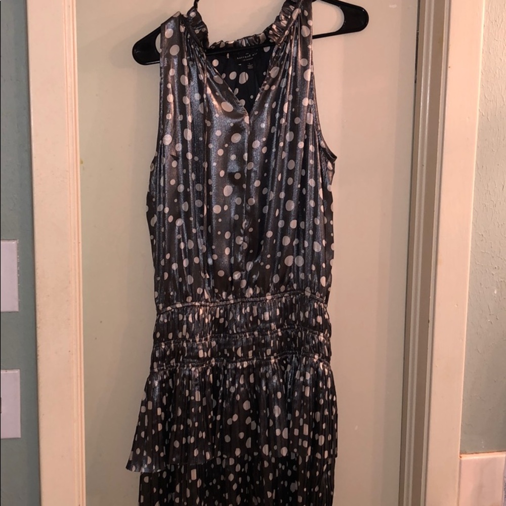 Silver with white polka dots beautiful dress!